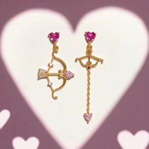 Cupid Bow & Arrow Mismatched Earrings – Pink Heart Stones
